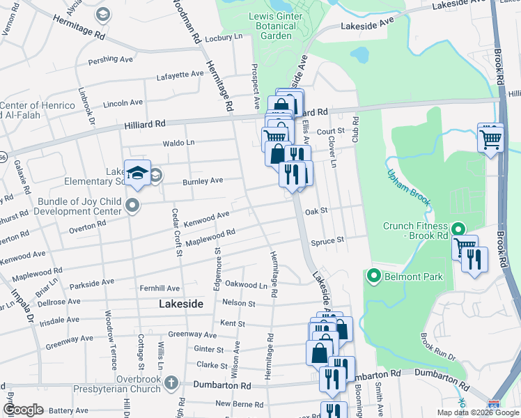 map of restaurants, bars, coffee shops, grocery stores, and more near 2113 Kenwood Avenue in Richmond