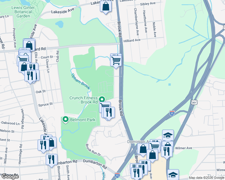 map of restaurants, bars, coffee shops, grocery stores, and more near 1414 Whitehurst Way in Richmond