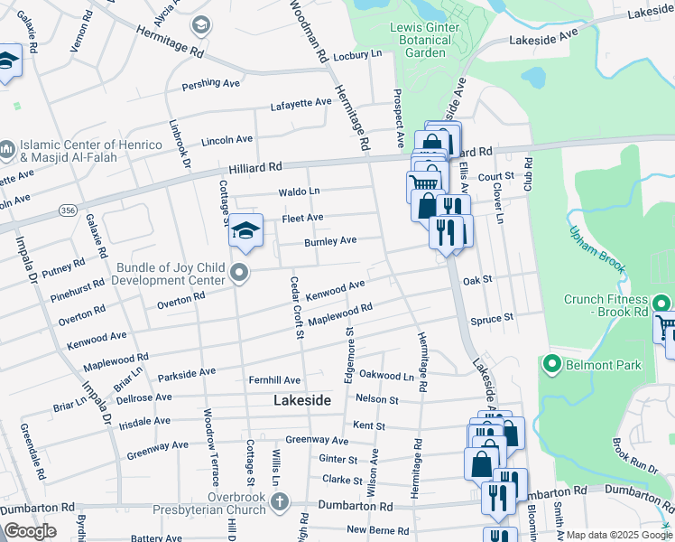 map of restaurants, bars, coffee shops, grocery stores, and more near 2501 Williams Street in Richmond
