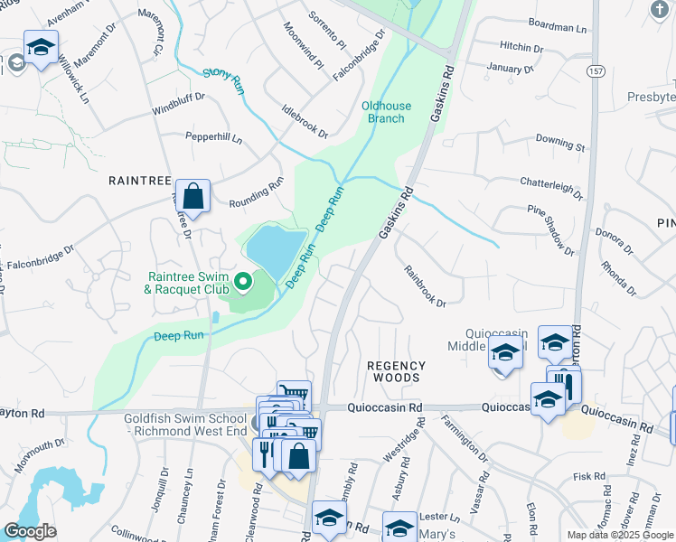 map of restaurants, bars, coffee shops, grocery stores, and more near 1691 Heritage Hill Drive in Henrico