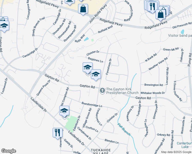 map of restaurants, bars, coffee shops, grocery stores, and more near 11600 Gayton Road in Richmond