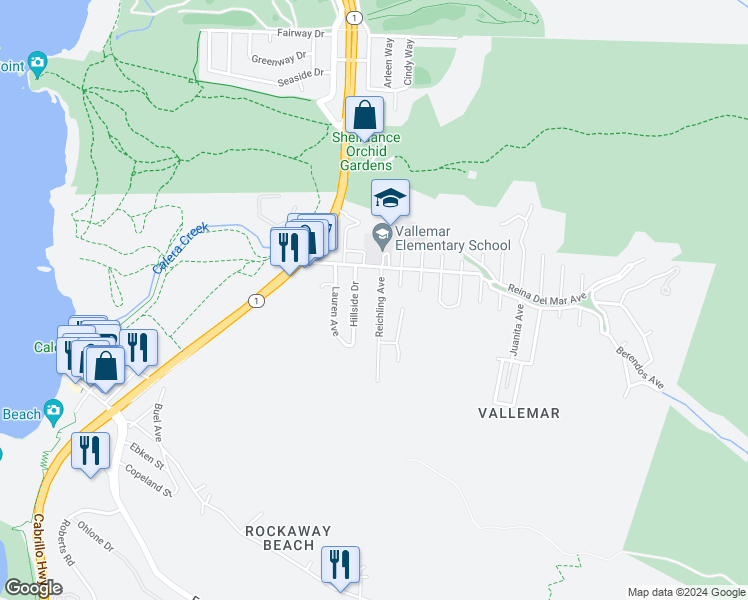 map of restaurants, bars, coffee shops, grocery stores, and more near 240 Reichling Avenue in Pacifica