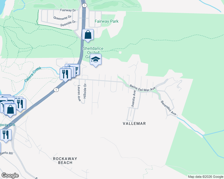 map of restaurants, bars, coffee shops, grocery stores, and more near 253 Verona Avenue in Pacifica