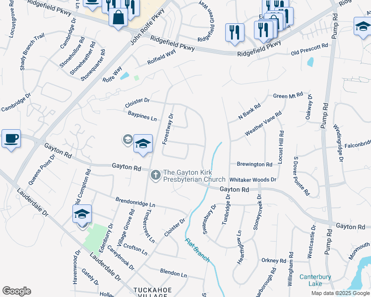map of restaurants, bars, coffee shops, grocery stores, and more near 11405 Lindenshire Lane in Richmond