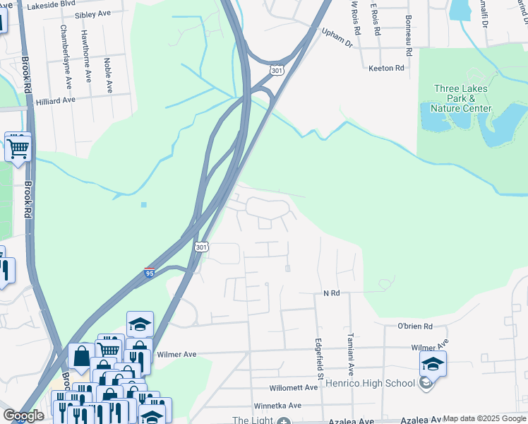 map of restaurants, bars, coffee shops, grocery stores, and more near in Henrico County