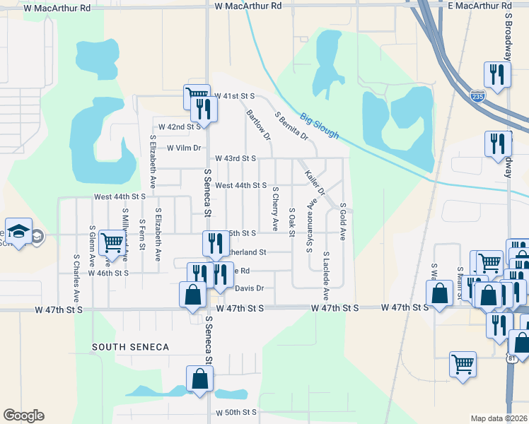 map of restaurants, bars, coffee shops, grocery stores, and more near 4551 South Cherry Street in Wichita