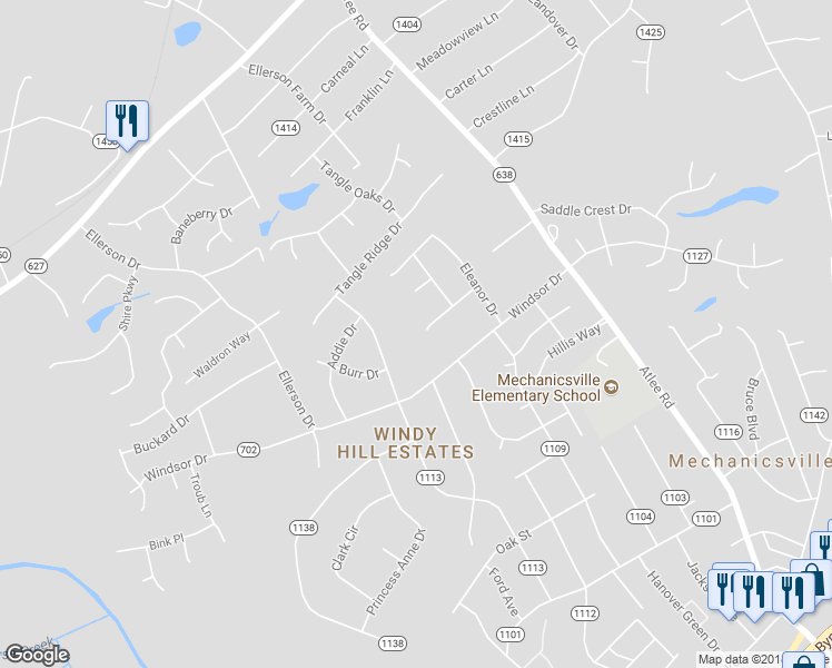map of restaurants, bars, coffee shops, grocery stores, and more near 8230 Thelma Lou Road in Mechanicsville