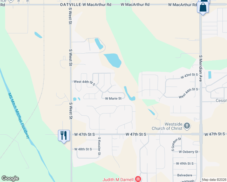 map of restaurants, bars, coffee shops, grocery stores, and more near 3410 West Fernwood Street in Wichita