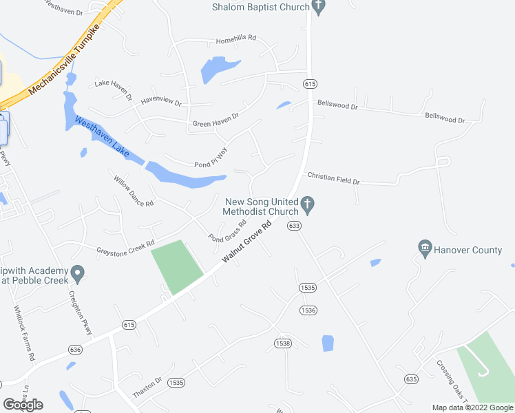 map of restaurants, bars, coffee shops, grocery stores, and more near 7513 Old Estates Way in Mechanicsville