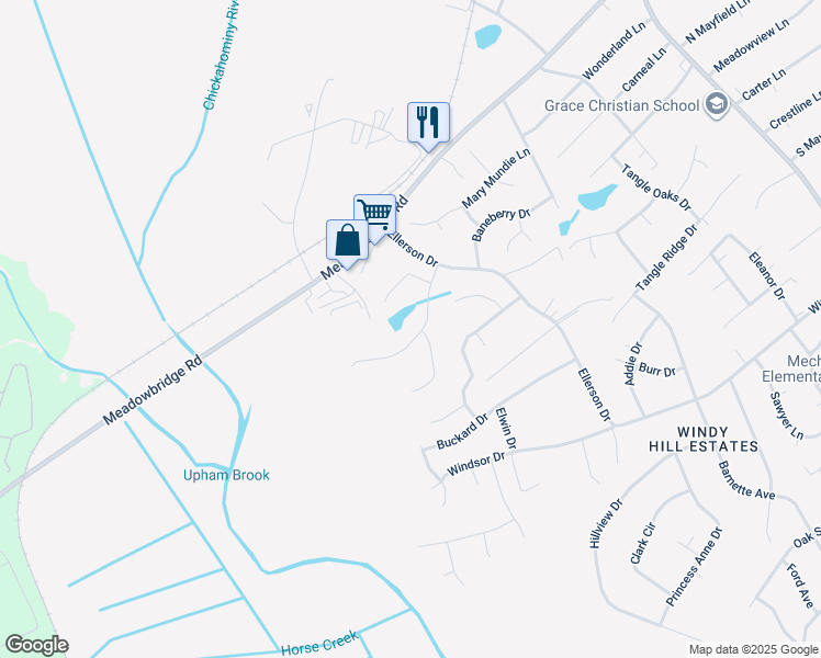 map of restaurants, bars, coffee shops, grocery stores, and more near 7445 Shire Parkway in Mechanicsville