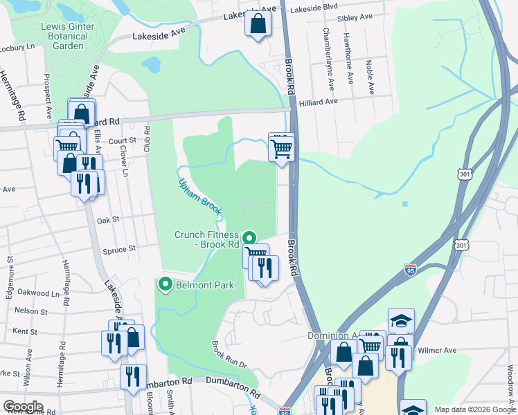 map of restaurants, bars, coffee shops, grocery stores, and more near 1414 Whitehurst Way in Richmond