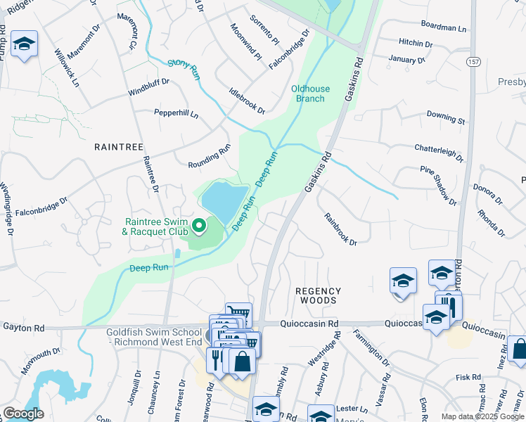 map of restaurants, bars, coffee shops, grocery stores, and more near 1644 Heritage Hill Drive in Richmond