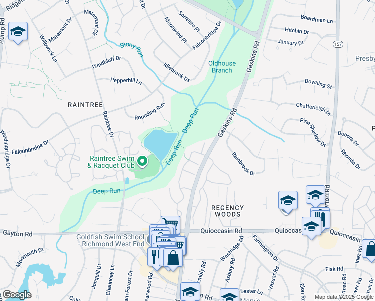 map of restaurants, bars, coffee shops, grocery stores, and more near 1644 Heritage Hill Drive in Richmond