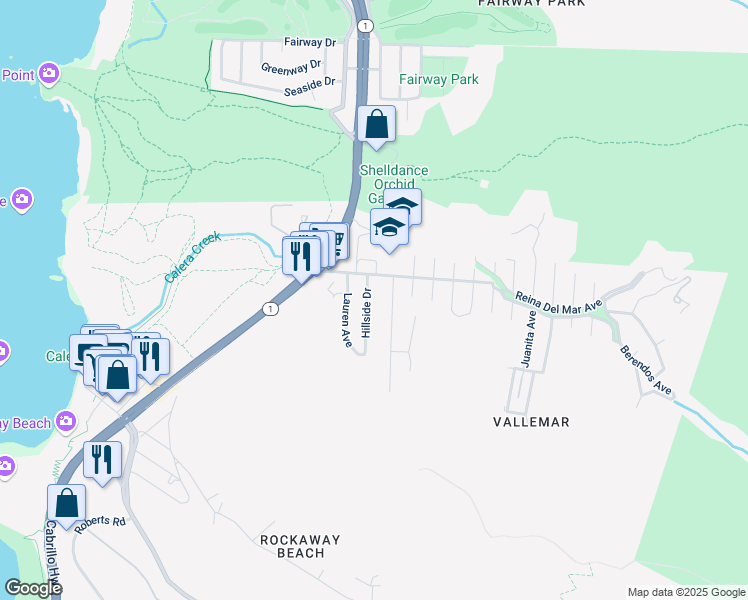 map of restaurants, bars, coffee shops, grocery stores, and more near 240 Reichling Avenue in Pacifica