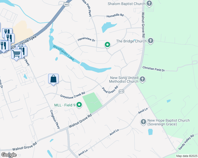 map of restaurants, bars, coffee shops, grocery stores, and more near 6309 Softmoss Court in Mechanicsville