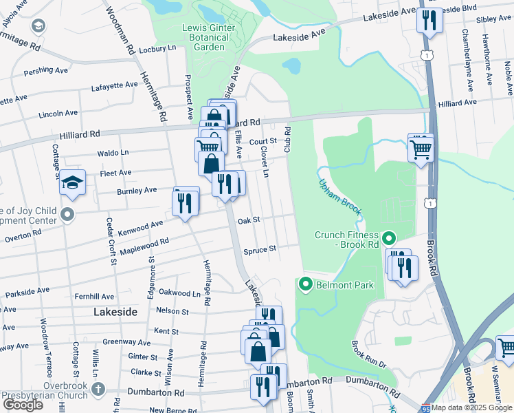 map of restaurants, bars, coffee shops, grocery stores, and more near 6200 Clover Lane in Richmond