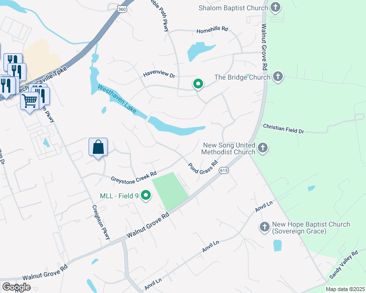 map of restaurants, bars, coffee shops, grocery stores, and more near 6309 Softmoss Court in Mechanicsville