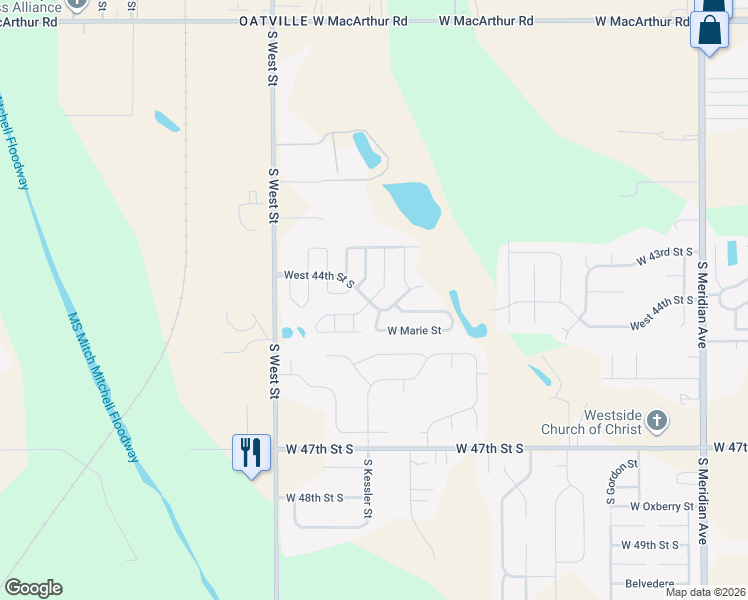 map of restaurants, bars, coffee shops, grocery stores, and more near 3515-3517 West Marie Street in Wichita