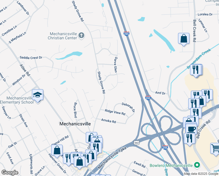 map of restaurants, bars, coffee shops, grocery stores, and more near 7428 Darva Glen in Mechanicsville