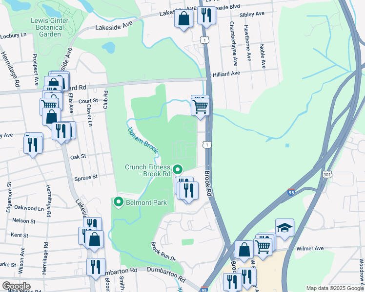 map of restaurants, bars, coffee shops, grocery stores, and more near 5921 Laurel Bed Lane in Richmond