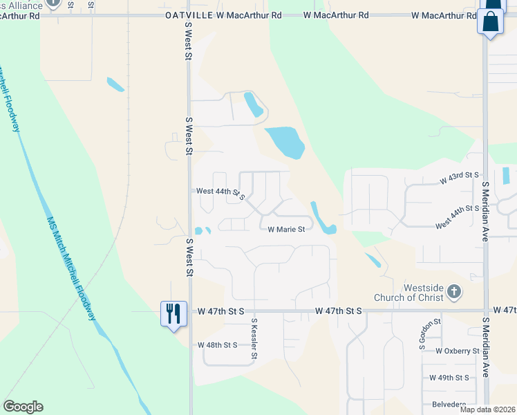 map of restaurants, bars, coffee shops, grocery stores, and more near 3515-3517 West Marie Street in Wichita