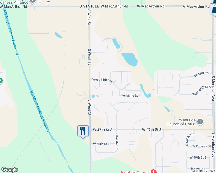 map of restaurants, bars, coffee shops, grocery stores, and more near 4444 South West Street in Wichita