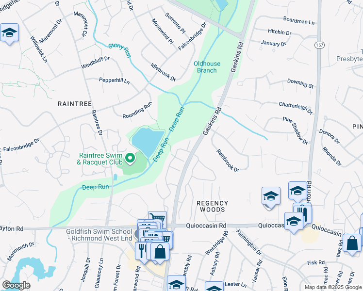 map of restaurants, bars, coffee shops, grocery stores, and more near 1662 Heritage Hill Drive in Henrico