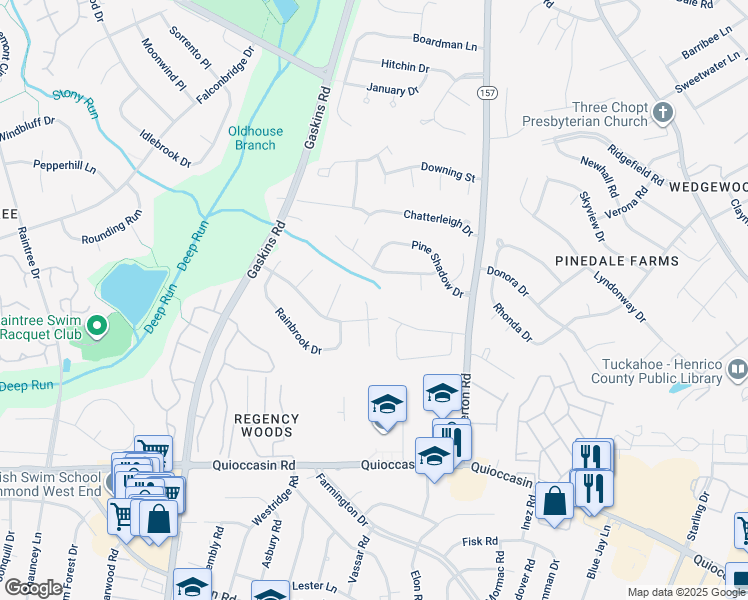 map of restaurants, bars, coffee shops, grocery stores, and more near 1603 Tobak Court in Henrico