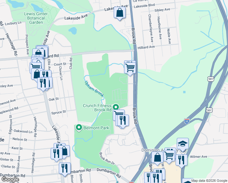 map of restaurants, bars, coffee shops, grocery stores, and more near 5921 Laurel Bed Lane in Richmond