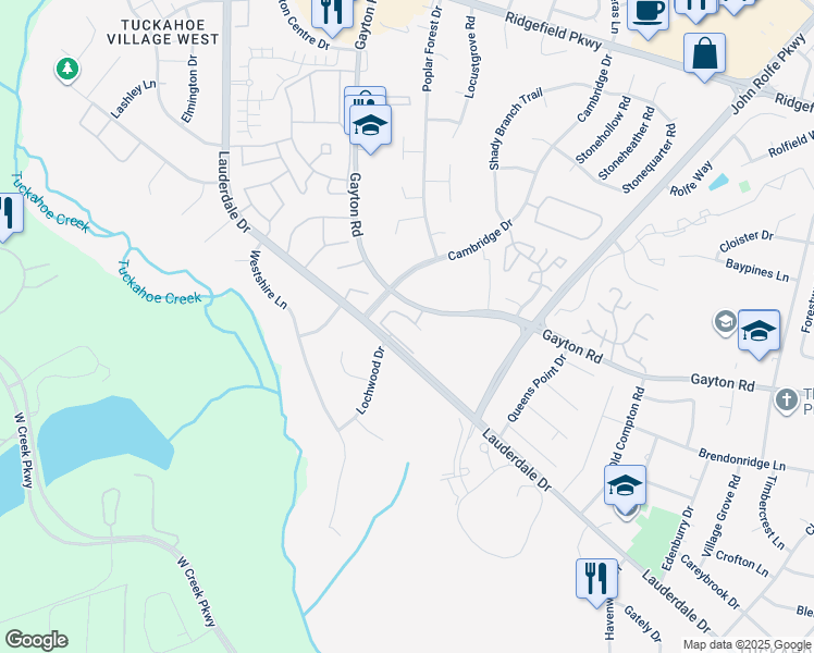 map of restaurants, bars, coffee shops, grocery stores, and more near 1805 Cambridge Court in Richmond