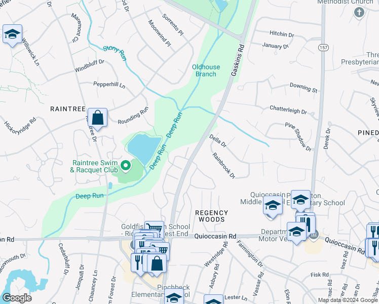 map of restaurants, bars, coffee shops, grocery stores, and more near 1690 Liberty Bell Court in Richmond