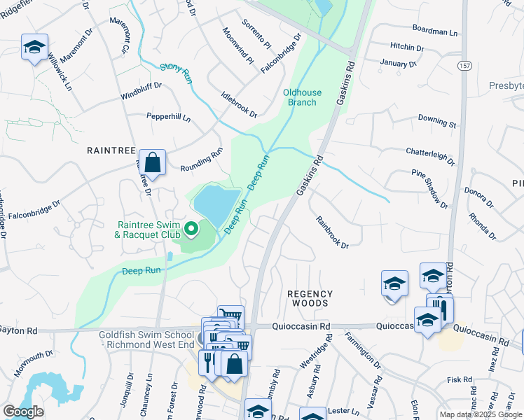 map of restaurants, bars, coffee shops, grocery stores, and more near 1656 Heritage Hill Drive in Richmond