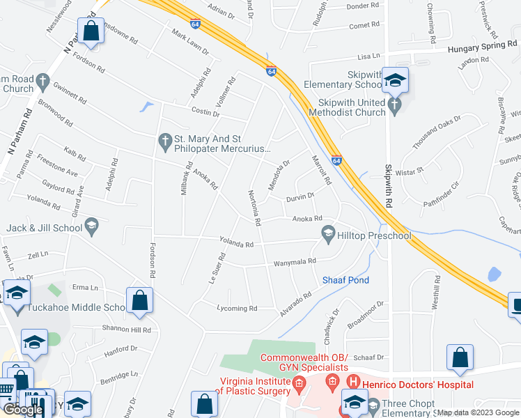 map of restaurants, bars, coffee shops, grocery stores, and more near 2201 Mendota Drive in Richmond