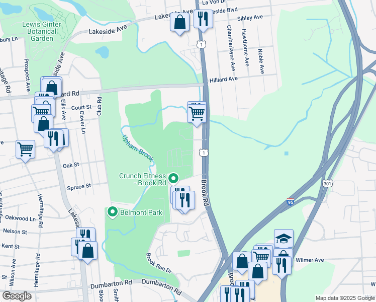 map of restaurants, bars, coffee shops, grocery stores, and more near 1414 Whitehurst Way in Richmond