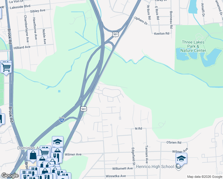 map of restaurants, bars, coffee shops, grocery stores, and more near 5946 Grammarcy Circle in Richmond