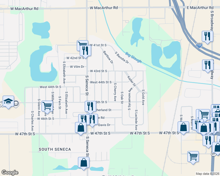 map of restaurants, bars, coffee shops, grocery stores, and more near 4551 South Cherry Street in Wichita