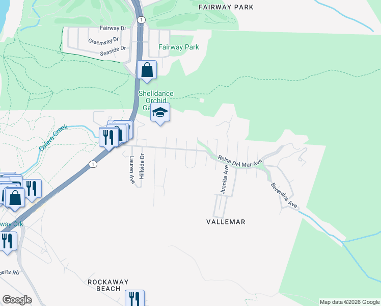 map of restaurants, bars, coffee shops, grocery stores, and more near 253 Verona Avenue in Pacifica