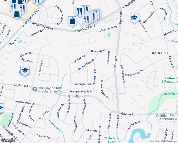 map of restaurants, bars, coffee shops, grocery stores, and more near Plain View Road in Henrico