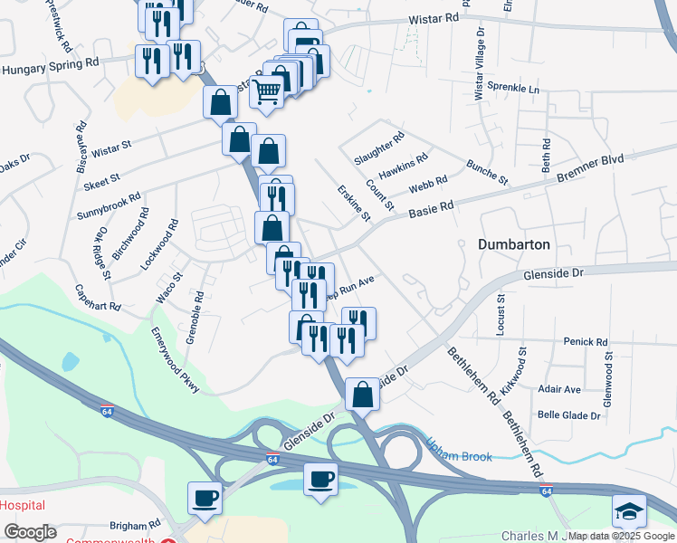 map of restaurants, bars, coffee shops, grocery stores, and more near 7209 Harrison Avenue in Richmond