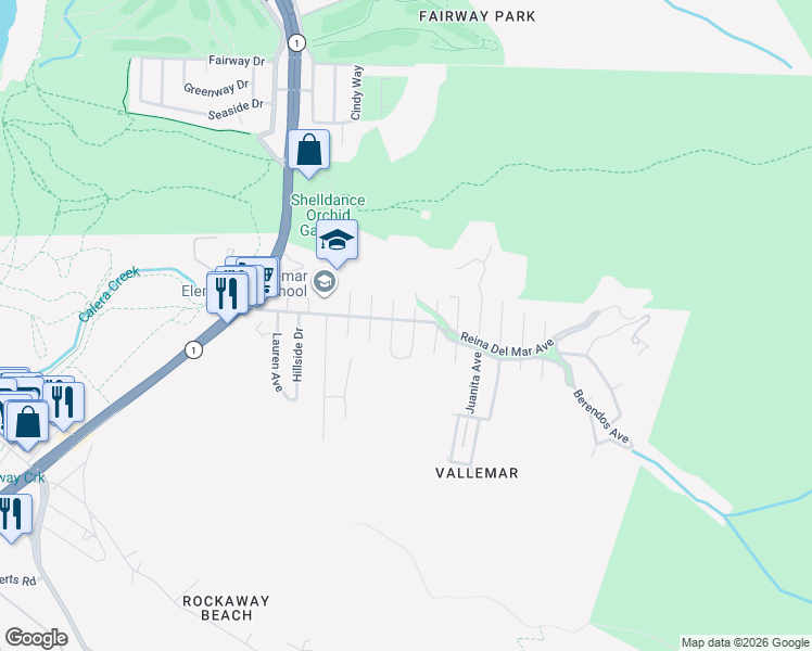 map of restaurants, bars, coffee shops, grocery stores, and more near 177 Verona Avenue in Pacifica