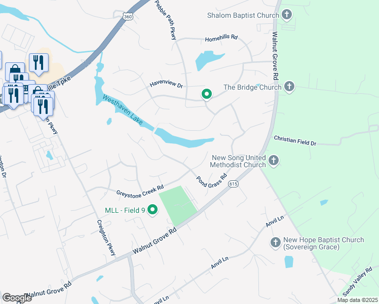 map of restaurants, bars, coffee shops, grocery stores, and more near 6305 Softmoss Court in Mechanicsville