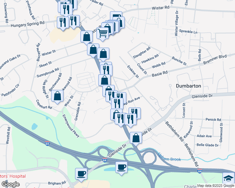map of restaurants, bars, coffee shops, grocery stores, and more near 2807 Bethlehem Road in Henrico