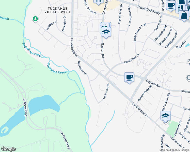 map of restaurants, bars, coffee shops, grocery stores, and more near 1606 Cranbury Drive in Richmond