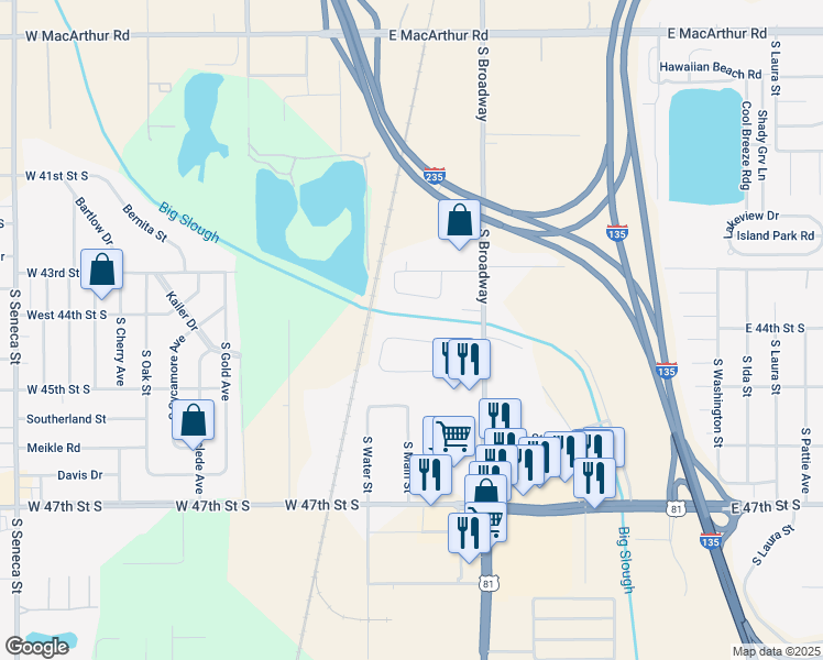 map of restaurants, bars, coffee shops, grocery stores, and more near 131 East Valley Road in Wichita