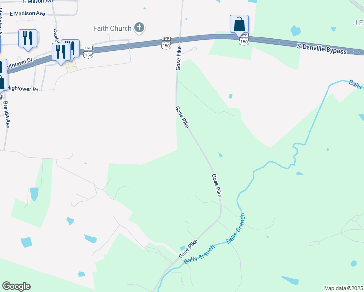 map of restaurants, bars, coffee shops, grocery stores, and more near 1326 Gose Pike in Danville