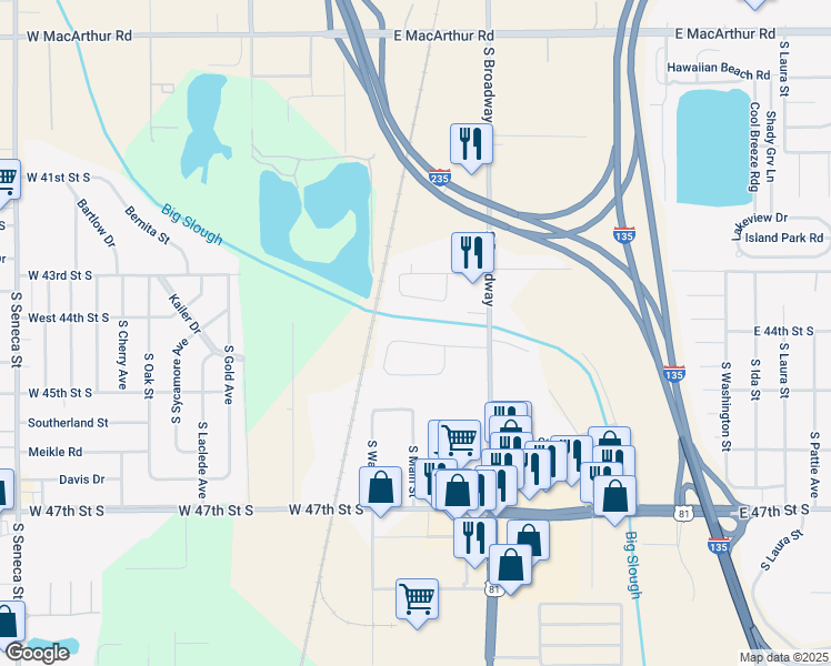 map of restaurants, bars, coffee shops, grocery stores, and more near 131 East Valley Road in Wichita