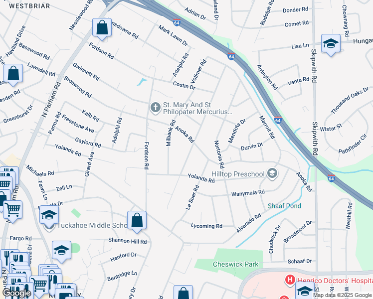 map of restaurants, bars, coffee shops, grocery stores, and more near 2012 Fon Du Lac Road in Richmond