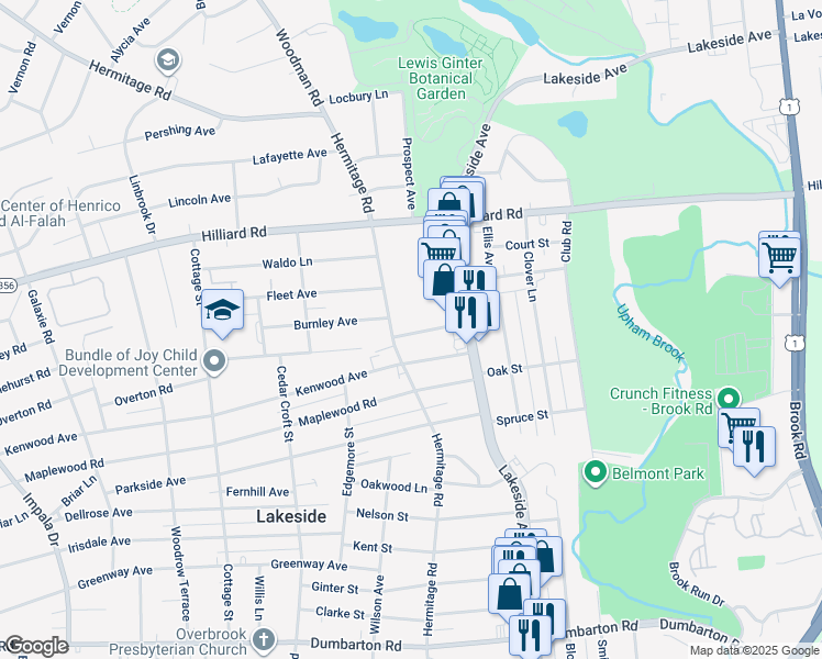 map of restaurants, bars, coffee shops, grocery stores, and more near 2110 Ingleside Avenue in Richmond
