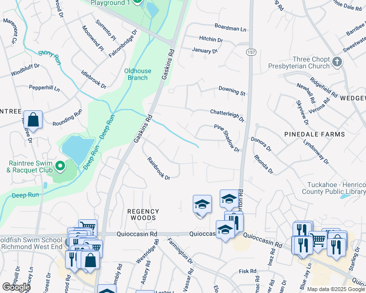 map of restaurants, bars, coffee shops, grocery stores, and more near 1603 Mara Drive in Richmond