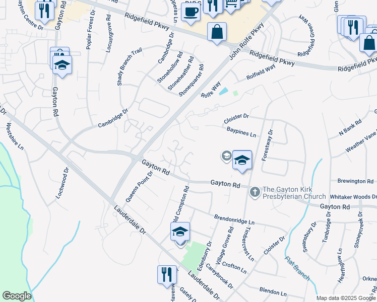 map of restaurants, bars, coffee shops, grocery stores, and more near 11821 Coat Bridge Lane in Richmond